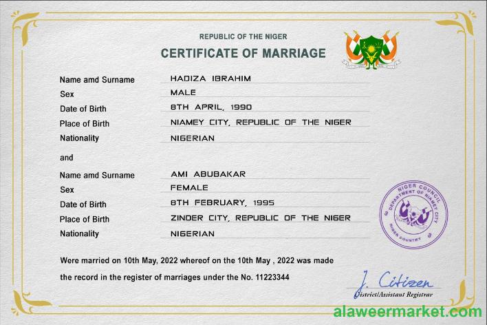 Niger marriage certificate PSD template